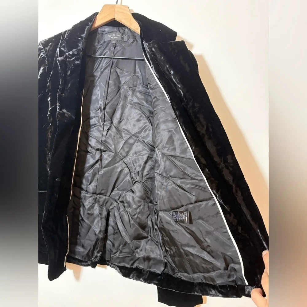 Rag & Bone Margot Velvet Blazer Size 2 Black Velvet Single Button Jacket! New